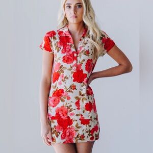 NWT Show Me Your Mumu Dexter Rose Floral Minidress Preppy Spring XL Collared